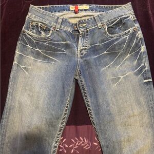 BKE Denim Distressed Blue Boot Cut Jeans